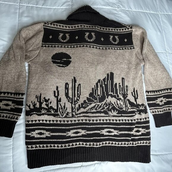 Wrangler Sweater Mens Large Brown Shawl Collar Toggle Cardigan Western Cowboy - Picture 2 of 12